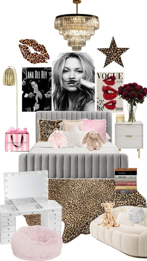 Trendy Bedrooms Cheetah Bedding Aesthetic, Pink Cheetah Bedroom Ideas, Chic Luxury Bedroom, Maddy Perez Bedroom Aesthetic, Cheetah Girl Room Aesthetic, New York Aesthetic Room Decor, Bedroom Inspirations Baddie, Boho Theme Bedroom Ideas, Leopard Theme Bedroom