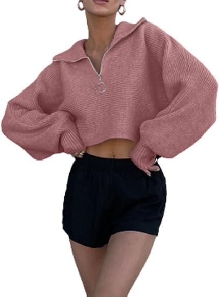 Amazon.com: EMMIOL Ugly Sweaters for Women Cropped Half Zip Sweatshirt Drop Shoulder Long Sleeves Collar Quarter 1/4 Zipper Pullover Beige : Clothing, Shoes & Jewelry Beige Clothing, Oversized Cropped Sweater, Cropped Half Zip, Loose Pullover Sweater, Half Zip Sweatshirt, Loose Pullover, Zip Sweatshirt, Ugly Sweater, Shoulder Sweater