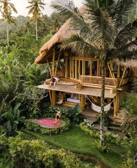 Honeymoon In Bali, Bali Inspired Resort, Bali Villa Design Tropical Homes, Bali Resort Villa, Island House Tropical, Bali Beach House, House In The Philippines, Bali Honeymoon Villas, Bamboo House Bali