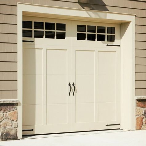 Magnetic Garage Door Hardware, Folding Garage Doors, Window And Door Trim, Unique Garage Doors, White Garage Doors, Faux Wood Garage Door, Garage Redo, Contemporary Garage Doors, Remodel Garage