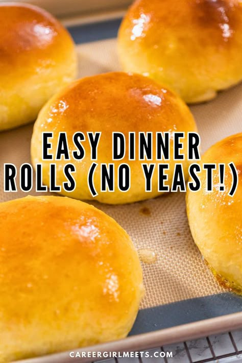 This easy dinner rolls recipe requires no yeast! Prep time is about five minutes, and then the bake time is under 15 minutes. These soft, buttery rolls are incredibly delicious and a must-try when serving almost any dinner dish. Adding a couple of tablespoons of mayo to the bread batter makes these dinner rolls extra soft! // easy dinner rolls no yeast // homemade bread rolls // from scratch // Easy Dinner Rolls No Yeast, Dinner Rolls No Yeast, The Best Yeast Rolls, Easy Dinner Rolls Recipe, Dinner Rolls Recipe Easy, Easy Homemade Rolls, Best Yeast Rolls, Dinner Rolls Recipe Homemade, Rolls No Yeast