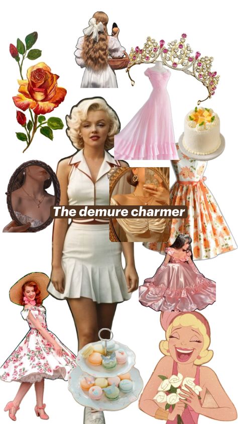 The demure charmer: The queen-like persona of the romantic mixed with the gentle, sweet demeanor of ingenue creates a very charming woman that people can’t help but love. She’s magnetic but also a ray of sunshine and looks great in medium sized florals, and anything that combines both essences. Ingenue Archetype, Extra Aesthetic, Ingenue Essence, Enfj Personality, Charming Woman, Kibbe Romantic, Style Analysis, Daughter Of The King, Purple Rain