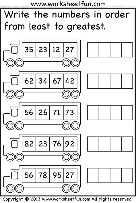 least_to_greatest_bus_1 Least To Greatest Worksheets, Sequencing Worksheets, First Grade Math Worksheets, First Grade Worksheets, Worksheets For Kindergarten, 1st Grade Math Worksheets, 2nd Grade Worksheets, Ordering Numbers, 1st Grade Worksheets