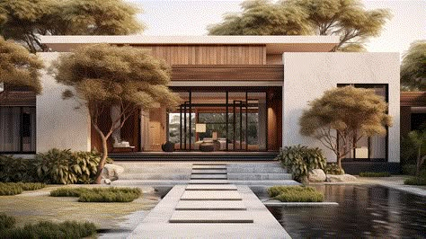 Japandi Style Exterior & Interior Visualization - AI Exterior Japandi House, Japandi Style House Exterior, Modern Japandi House Exterior, Japandi House Plan, Japandi House Facade, Japandi Home Exterior, Modern Japandi House, Japandi Facade, Japandi Exterior Design