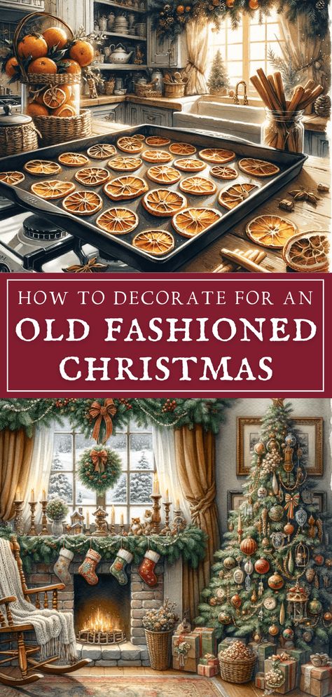 Old-Fashioned Christmas Decorating Ideas to Bring Nostalgia to Your Home - Makyla Creates Sustainable Christmas Decor Ideas, Creative Christmas Table Settings, Family Christmas Decoration Ideas, Appalachian Christmas Decorations, Home Goods Christmas Decor, Christmas Tree Old Fashioned, 1800s Christmas Decorations, Old Fashion Christmas Tree Ideas, Old Fashioned Christmas Tree Decorations