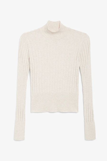 Ribbed turtleneck - Light beige - Turtleneck tops - Monki BE Beige Turtleneck, Off White Jeans, Green Turtleneck, Turtleneck Shirt, Striped Turtleneck, Ribbed Turtleneck, Tops Black, Fashion Wishlist, Turtle Neck Top