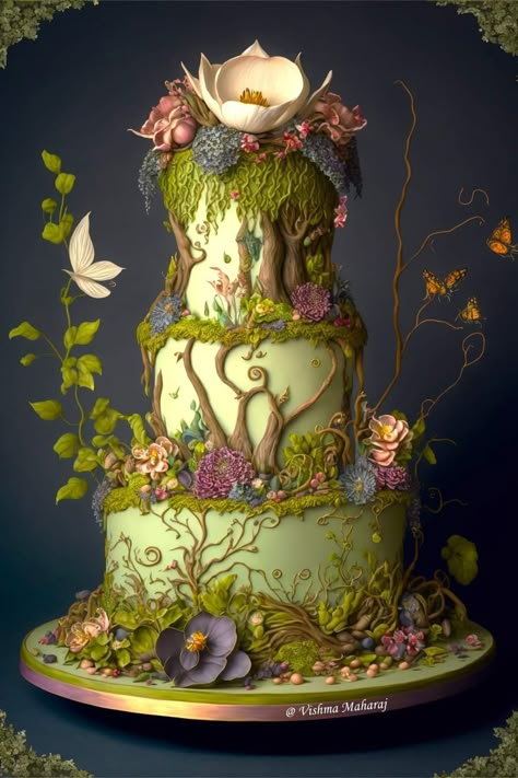 Woodland Fairy Cake, Enchanted Forest Cake, Fairy Garden Cake, Enchanted Forest Baby Shower, Nature Cake, Fairy Birthday Cake, Birthday Cake Decorating Ideas, Woodland Cake, Quinceanera Cakes