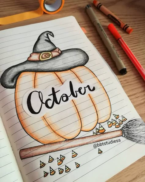 October Bujo Theme, Preppy Notes, Halloween Bujo, October Bullet Journal Cover, Calender 2022, Halloween Bullet Journal, Bullet Journal Halloween, October Bujo, October Bullet Journal