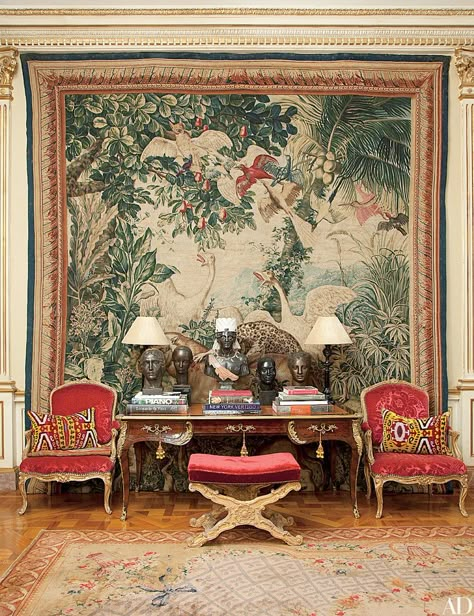 Tapestry: 18 Rooms Where Wall Hangings Steal the Show | Architectural Digest Wall Tapestry Bedroom, Cool Tapestries, Living Room Tapestry, Wall Hanging Living Room, Modern Tapestries, Room Tapestry, Tapestry Bedroom, Colourful Living Room, Tapestry Wall Art