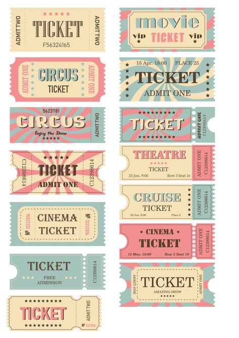 Admit One Ticket, Movie Ticket, Scrapbook Printing, Collage Board, Scrapbook Book, Scrapbook Stickers Printable, Dot Journals, Movie Tickets, Journal Writing Prompts