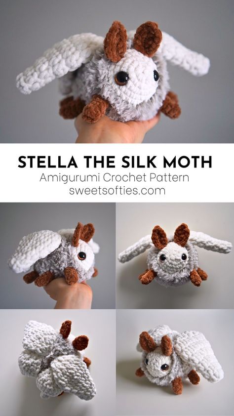 Mystery Amigurumi Pattern, Crochet Moth Amigurumi, Free Crochet Plushie Patterns Halloween, How To Crochet A Cone Shape, Crochet Moth Wings Free Pattern, Crochet Ideas Begginers, Mini Crochet Pokemon, Crochet Wings Of Fire, Crochet Mothman Pattern Free