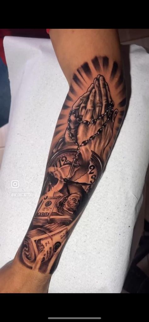 Rememberence Tattoos For Grandparents, Upper Arm Cover Up Tattoo Men, Memorial Tattoo Ideas For Men, Prayer Hands Tattoo For Men, God Tattoo Sleeve, Mens Half Sleeve Tattoo Forearm, Praying Hands With Rosary Tattoo, God Tattoos For Women Half Sleeves, Inner Arm Tattoo For Men