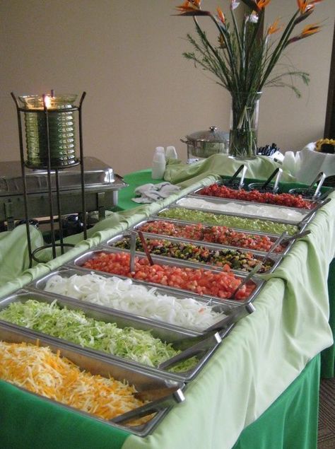 neat idea...Taco bar for the reception ~  easy, affordable, yummy, and fun!  Rod's idea for food at the reception. : ) Tacobar Party, Taco Bar Party, Graduation Food, Nacho Bar, Buffet Party, Graduation Party Foods, Graduation Open Houses, Food Buffet, Reception Food