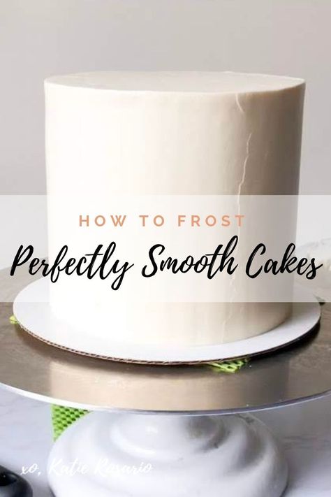 How to Frost a Cake with Buttercream - Step-by-Step Video Tutorial | I'll share the exact steps you'll need to get perfectly smooth sides and sharp edges. I hope that you'll learn from my mistakes and be light years ahead in your decorating journey with this How to Frost Perfectly Smooth Cake tutorial. To see the full tutorial, go to XOKatieRosario.com - see you there! #xokatierosario #katierosariocakes #frostcakes #crumbcoatcakes #cakedecoratingtips Frost A Cake, Cakes At Home, Smooth Buttercream, Home Baking Business, Cake Pop Tutorial, Decorating For Beginners, Cold Cake, Simple Cakes, Cake With Buttercream