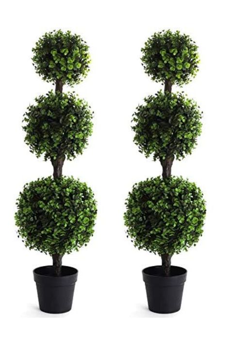 Bornbridge Artificial Boxwood Topiary Ball Tree - 4' Boxwood Ball Tree - Indoor/Outdoor Topiary Trees - Boxwood Artificial Outdoor Plants - Lifelike Wintergreen Boxwood Plant (2 Pack) Wintergreen Boxwood, Outdoor Topiary, Boxwood Plant, Tree Indoor, Boxwood Balls, Boxwood Topiary, Artificial Plants Outdoor, Artificial Boxwood, Topiary Trees