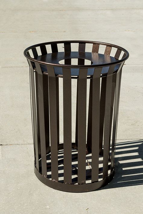 Trash Can Design, Metal Trash Cans, Steel Bench, Rubbish Bin, Laser Cut Metal, Garbage Bin, Street Furniture, Garbage Can, Diy Lamp