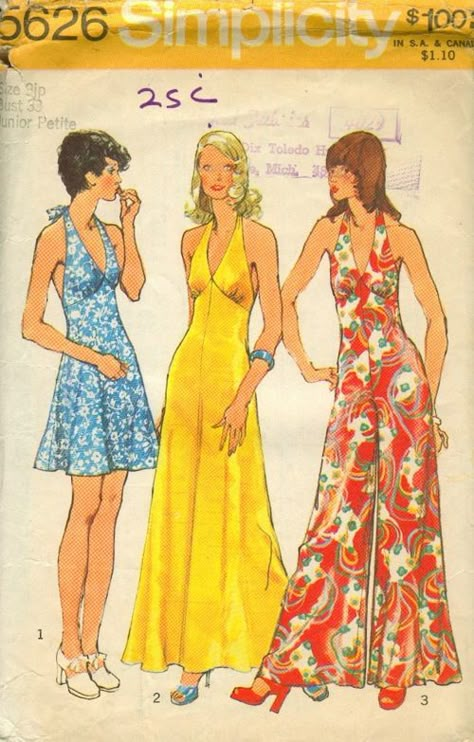 Vintage Halter Dress, Jumpsuit Pattern Sewing, Vintage Dress Patterns, Halter Jumpsuit, Jumpsuit Pattern, 1970s Fashion, Sewing Pattern Sizes, Fashion Sewing Pattern, Mode Vintage