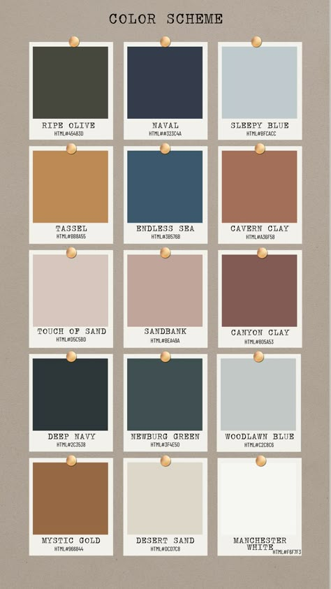 House Decor Color Palettes, Washington Color Palette, Home Decorating Color Palettes, Sage Terracotta Navy Color Palette, Color Scheme Home Interior, Muted House Colors, Timeless Bedroom Ideas Color Palettes, Colors That Compliment Slate Blue, Navy Color Pallets For The Home