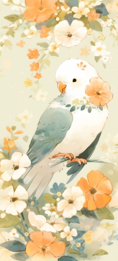 Parrot Aesthetic Wallpaper, Bird Art Wallpaper, Parakeet Wallpaper, Cute Bird Wallpaper, Bird Wallpaper Iphone, Four Wallpaper, Cute Parrots, Phone Wallpaper Cute, Parrot Illustration