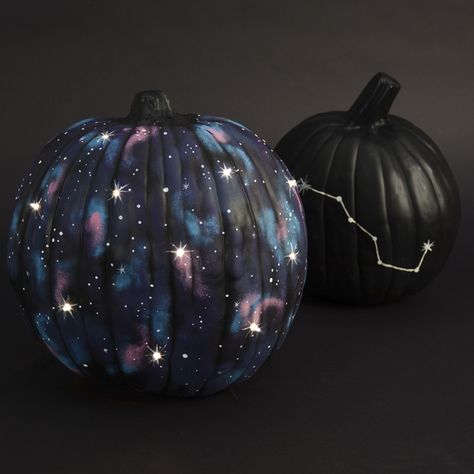 Light-Up Galaxy Pumpkin Galaxy Painted Pumpkin, Space Painted Pumpkin, Space Themed Pumpkin, Night Sky Pumpkin Painting, Painted Decorated Pumpkins, Space Pumpkin Painting, Galaxy Pumpkin Painting, Galaxy Pumpkin, Space Pumpkin