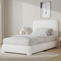 Soft Bed Frame, Modern White Bed, Fabric Upholstered Bed, Twin Size Bed Frame, White Bed Frame, Minimalist Bed, Bed Frame With Headboard, Full Size Bed Frame, Curved Headboard