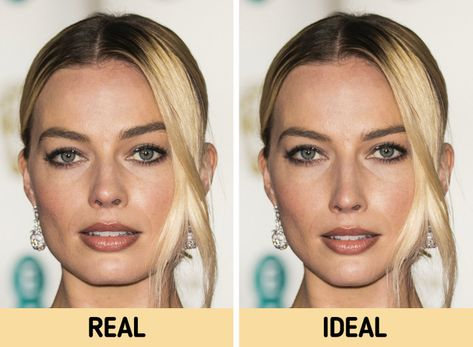 Margot Robbie Face Shape, Strong Facial Features Woman, Close Set Eyes Celebrities With, Protruding Eyes Celebrities, Wide Face Makeup, Celebrities With Big Noses, Beautiful Nose Shape, Perfect Face Ratio, Wide Nose Beauty