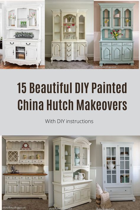 Transform your vintage china cabinets with beautiful china hutch makeovers. Hutch Buffet, Dining Room China Cabinet Makeover, Before And After China Cabinet Makeovers, Vintage China Cabinet Makeover Ideas, Repurpose A China Cabinet, China Cabinet Hutch, China Cabinet Craft Storage, French Country China Cabinet, Tea Hutch