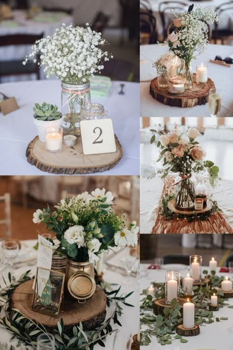 Zorganizuj TEN dzień w Pałacu Domaniowskim: https://palacdomaniowski.pl #weddingideas #wedding Tree Centrepiece Wedding, Simple Wedding Centerpieces, Rustic Wedding Centerpieces, בר מצווה, Wedding Centerpieces Diy, Wedding Table Decorations, Diy Centerpieces, Tree Stump, Wedding Table Centerpieces