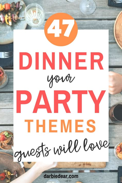 Potlucks make getting together with your friends easy and fun! With 47 creative dinner themes there won't be a shortage of ideas and meals to choose from. Progressive Dinner Themes, Fun Dinner Party Themes, Dinner Party Theme Ideas, Supper Club Theme, Potluck Themes, Progressive Dinner Party, Potluck Dinner Party, Theme Dinners, Dinner Ideas Thanksgiving