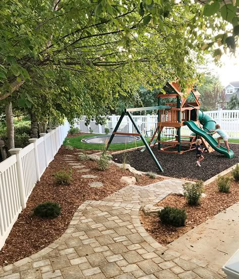 Stone path from garage to firepit Julia Marcum, Playground Landscaping, Backyard Playset, Property Ideas, Play Area Backyard, Backyard Kids Play Area, Casa Exterior, Landscape Garden, Backyard Inspiration