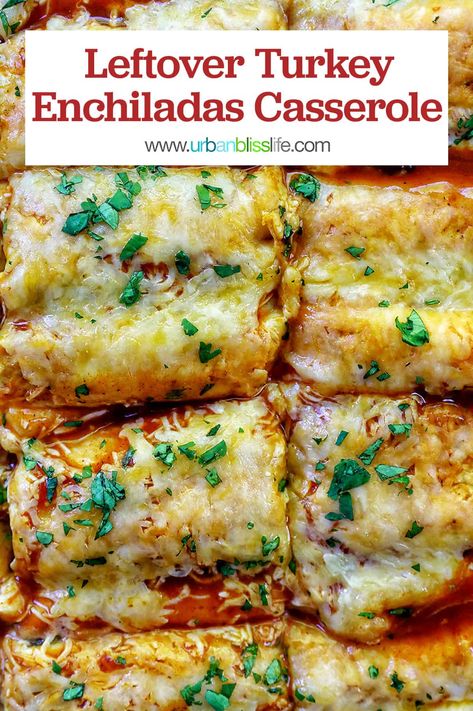 Turkey Enchiladas Casserole, Leftover Turkey Enchiladas, Turkey Enchilada Casserole, Enchiladas Casserole, Leftover Turkey Casserole, Turkey Enchiladas, Smoked Turkey Recipes, Shredded Turkey, Enchilada Casserole Recipes