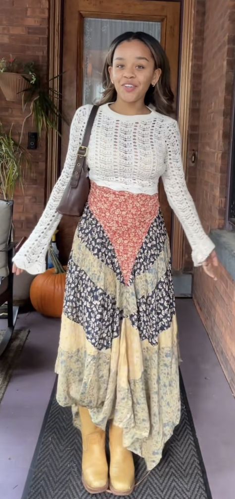 Modest Boho Outfits Summer, Rainy Church Outfits, Preppy Boho Outfits, Boho Church Outfit, Modest Boho Outfits, Boho Skirt Outfit, Hippy Life, Boho Style Inspiration, Recreate Outfits