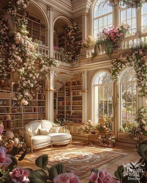 Spring Court Inspired Libraries 🌸🌺🌹 Which one is your favorite? . . . . . . #cottagecoreaesthetic #cottagecore #springaesthetic #acotar… | Instagram Acotar Cottage, Cute Houses Aesthetic, Future House Aesthetic, Acotar Instagram, Library Cottagecore, Library In House, Spring Court Aesthetic, Spring Court Acotar, Mansion Library