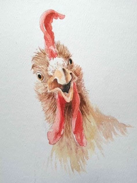 Watercolour Cards Ideas, Watercolor Chicken, Chicken Paintings, Bookmark Art, Birds Paintings, Watercolour Cards, Chicken Painting, Paintings Easy, Greeting Card Ideas