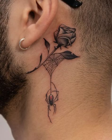 Behind The Ear Tattoo Ideas For Men, Behind Ear Tattoo Men, Rose Tattoo Hand, Simple Neck Tattoos, Hood Neck Tattoo For Guys, Rose Neck Tattoo, Front Neck Tattoo, Full Neck Tattoos, Best Neck Tattoos