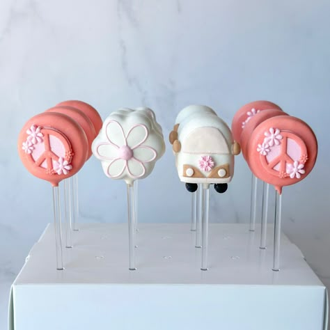 Groovy Cake Pop Ideas, Two Groovy Birthday Cake Pops, Groovy One First Birthday Cake Pops, Groovy Theme Cake Pops, Groovy Cakepops, 70s Cake Pops, Preppy Cake Pops, Groovy Theme Cupcakes, Groovy One Cake Pops