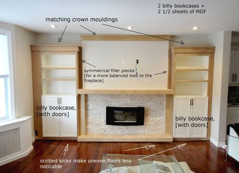 Built In Bookshelves, Built In Around Fireplace, Billy Ikea, Ikea Built In, Built In Shelves Living Room, Living Room Built Ins, Fireplace Built Ins, Ikea Billy Bookcase, Ikea Billy