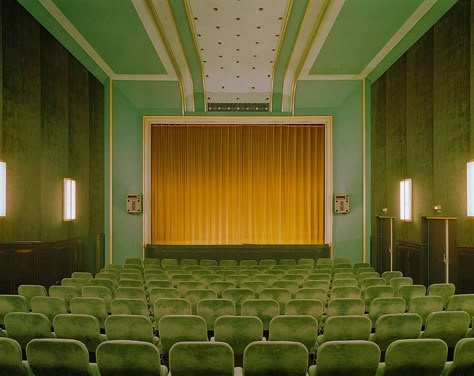 Green theatre. Looks like something from Grand Budapest Hotel. Accidental Wes Anderson, Wes Anderson Aesthetic, Wes Anderson Style, Screening Room, Wes Anderson Movies, Wes Anderson Films, Production Design, Wes Anderson, My New Room