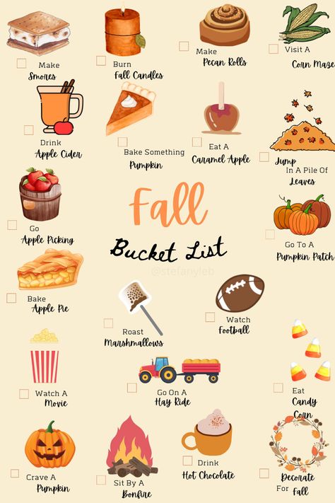 Fall Baking List, Fall Vacation, Indoor Fall Activities, Fall Ideas With Friends, Cute Fall Things, Fall Activities At Home, Fall List, All Things Fall, Fall Bucket List Aesthetic