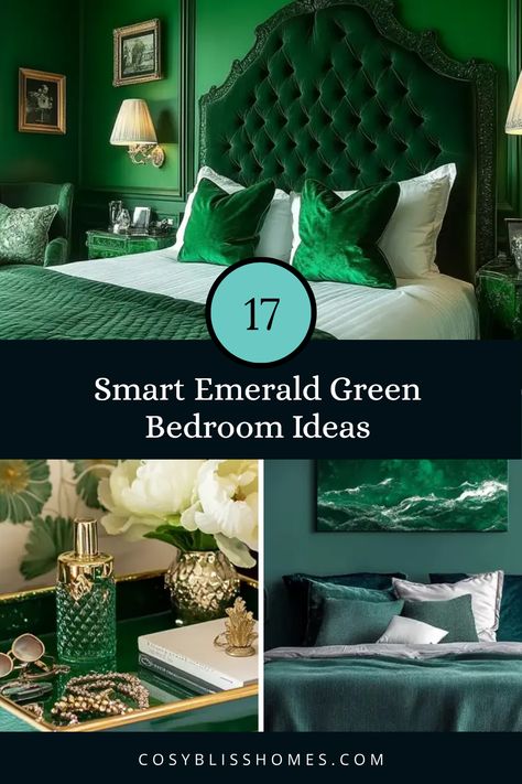 Looking to revamp your bedroom? Check out these 17 emerald green bedroom ideas that can transform your space into a stylish and serene retreat. From striking emerald green headboards to decorative trays and statement artworks, these hues will bring a touch of nature indoors. Experiment with textured throw pillows and lush green plants to perfectly compliment your design. Dive into these inspirations that showcase how to utilize this rich and calming color palette in your sanctuary. Your dream bedroom awaits! Green Decor Bedroom, Emerald Green Bedroom Ideas, Emerald Green Rooms, Emerald Decor, Emerald Green Bedroom, Dark Bedroom Walls, Emerald Green Bedrooms, Glam Bedroom Ideas, Apartment Ideas Living Room