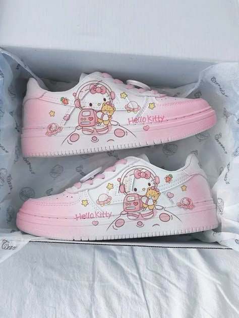 ♡ Material: Rubber Outsole, Micro Fiber Leather♡ Ships out within 7 business days Hello Kitty Shoes Nike, Sakura Hello Kitty, Hello Kitty Sneakers, Sanrio Shoes, Sanrio Clothes, Hello Kitty Shoes, White Gradient, Shoes Cute, Short Curly Wigs