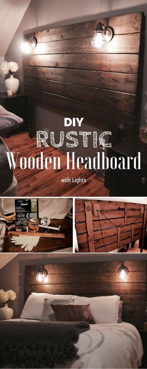 Diy Headboard With Lights, Rustic Wooden Headboard, Koti Diy, Interior Design Minimalist, Headboard With Lights, Wooden Headboard, Diy Headboard, Wood Headboard, Trendy Bedroom