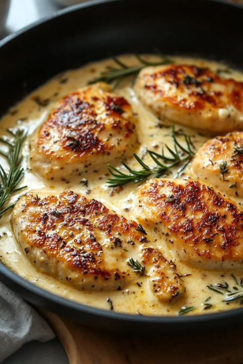 Creamy Rosemary Dijon Chicken - That Oven Feelin Recipes With Whole Grain Mustard, Seasons And Suppers, Roasted Chicken With Rosemary, Rosemary Mushroom Chicken, Chicken Recipes With Red Wine, Creamy Chicken Dinner Ideas, Chicken With Rib Meat Recipes, Creamy Rosemary Dijon Chicken, Chicken Recipes With Rosemary