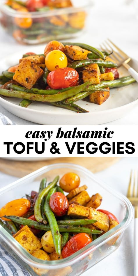 Balsamic Tofu, Green Beans Tomatoes, Protein Vegan Meals, High Protein Vegan Meals, Vegan Tofu Recipes, Ms Diet, Low Calorie Vegan, Vegan Protein Recipes, Law Carb