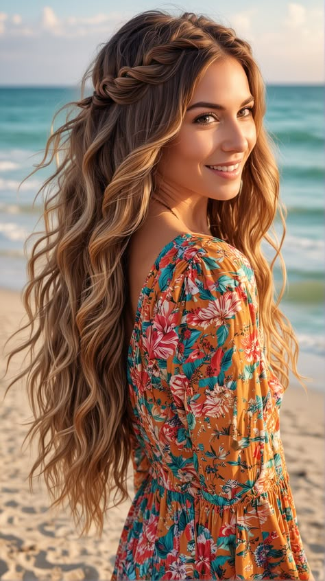 20 Summer Braid Hairstyles: Top Trends for Long, Medium & Short Hair Braided Hair Styles For Wedding, Boho Hairstyles Long Hair, Beach Hair For Wedding, Long Hairstyle Braid, Braids With Long Hair, Boho Hair With Braids, Long Hair Wedding Styles Braid, Long Boho Hairstyle, Beach Waves With Braids Hairstyles