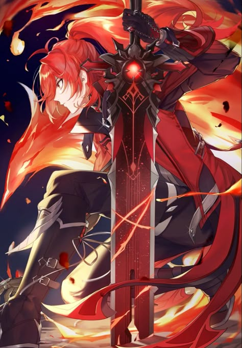 By umvs on Danbooru Diluc Live Wallpaper, Red Hair Anime Guy, Diluc Fanart, Master Diluc, Genshin Impact Diluc, Diluc Genshin Impact, Diluc Kaeya, Genshin Men, Genshin Boys