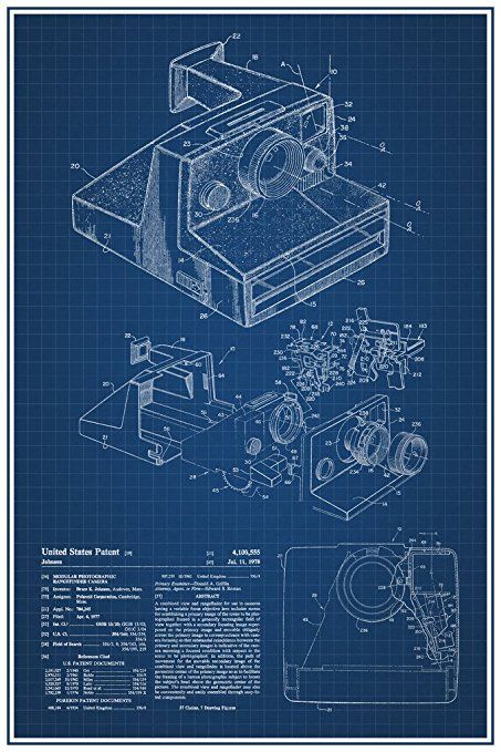 Polaroid Instant Camera Retro Official Patent Blueprint Poster 12x18 Blueprint Graphic Design Poster, Blueprints Aesthetic, Mechanical Blueprint, Blueprint Aesthetic, Camera Blueprint, Lab Poster, Diagram Poster, Diagram Drawing, Blueprint Design