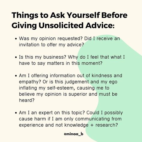 Minaa B., LMSW    † on Instagram: “Please know this, unsolicited advice is never welcomed.  This is ego work. This is self-reflection work.  We must get to a place where we…” Unsolicited Advice Quotes, Ego Work, Advise Quotes, Refit Revolution, Opinion Quotes, 2023 Manifestation, Healthy Woman, Big Brain, Unsolicited Advice