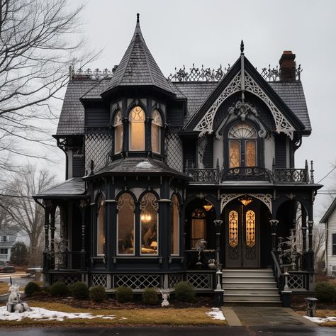 Victorian Home Plans Gothic, Gothic Home Floor Plan, Southern Gothic House Plan, Creepy House Exterior, Victorian House Mansion, Goth Style House, Classic Victorian House, Witches House Exterior, Goth Houses Exterior