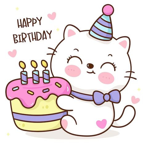 Download this Premium Vector about Cute cat party hug birthday cake, and discover more than 15 Million Professional Graphic Resources on Freepik Happy Birthday Torte, Cartoon Birthday Cake, Happy Birthday Drawings, Birthday Doodle, Doodle Background, Birthday Cartoon, Cat Hug, Cute Happy Birthday, Birthday Illustration